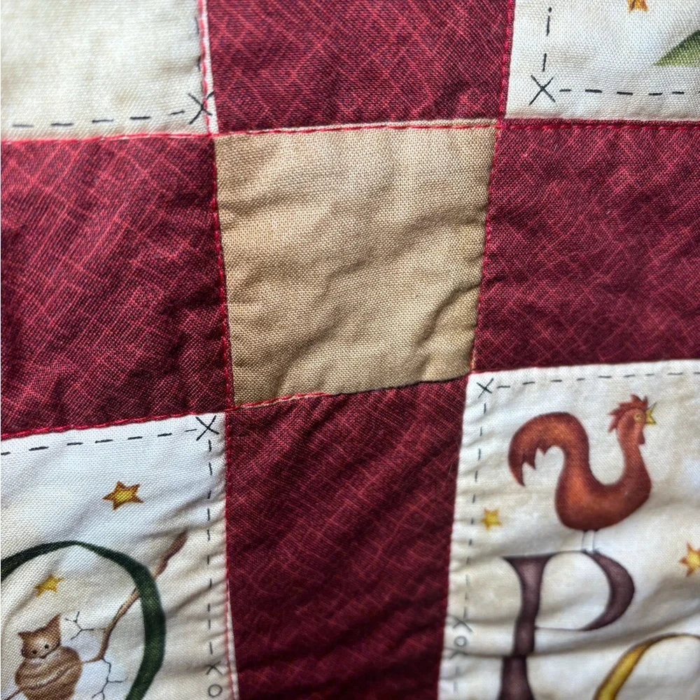 Alphabet Patchwork Quilt Handmade Stitched Floral Back Moody Cozy 34” X 33.5”